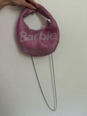 Barbie Pink Crystal Mesh Mini Shoulder Bag with Silver Chain